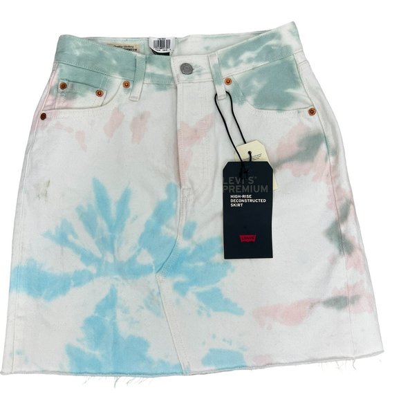 NWT Levi's Premium Deconstructed High Rise Tie Dye raw hem women's skirt size 25 - Picture 1 of 9